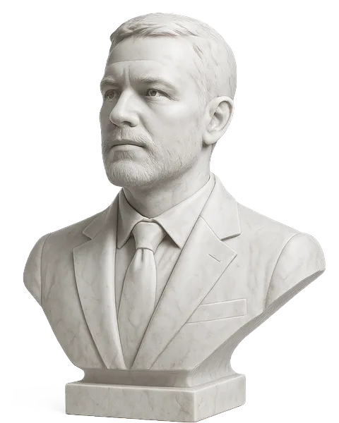 Marble bust of a sales leader in a suit and tie